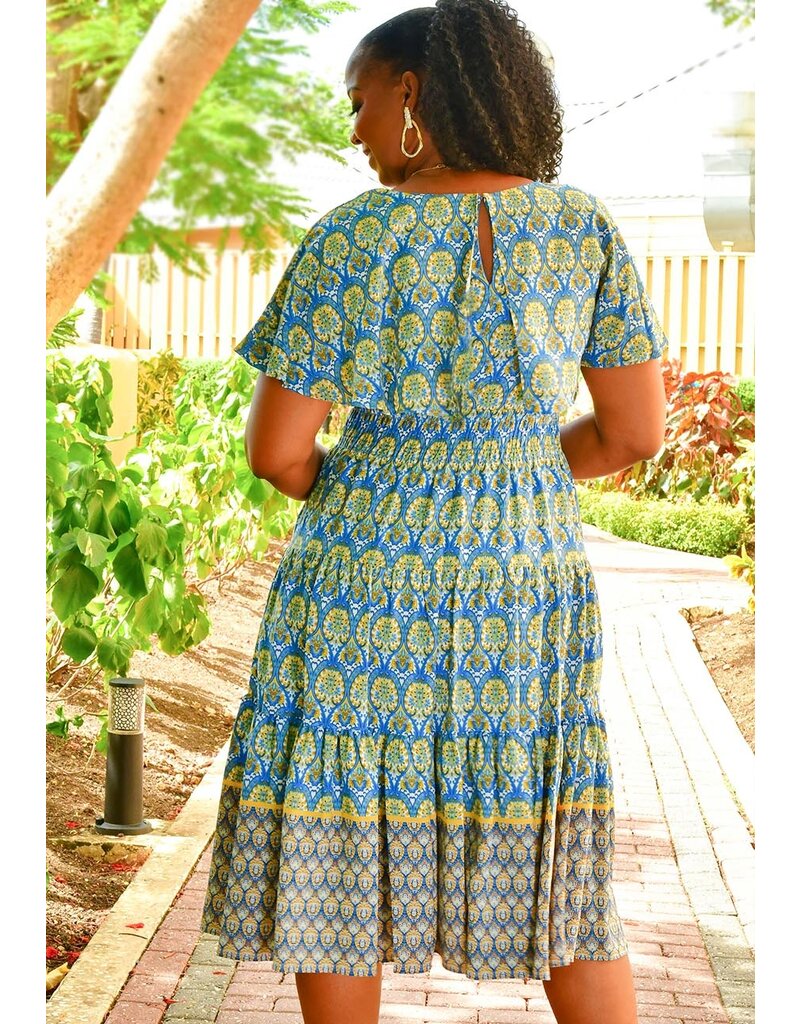 Maison Tara RIUO- Printed Cape Sleeve Dress