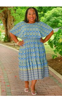 Maison Tara RIUO- Plus Size Printed Cape Sleeve Dress