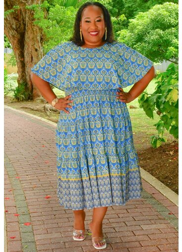 Maison Tara RIUO- Plus Size Printed Cape Sleeve Dress