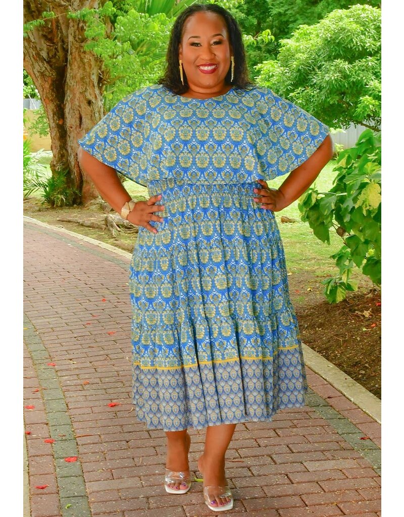 Maison Tara RIUO- Plus Size Printed Cape Sleeve Dress