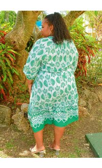 MLLE Gabrielle KIRRY- Plus Size Printed Spilt Neck 3/4 Sleeve Dress