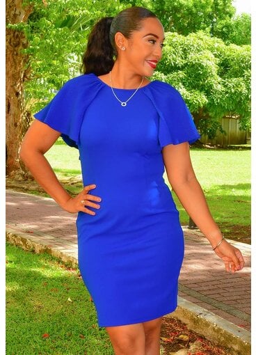GLAMOUR RIKKO- Solid Cape Sleeve Dress with V-Back