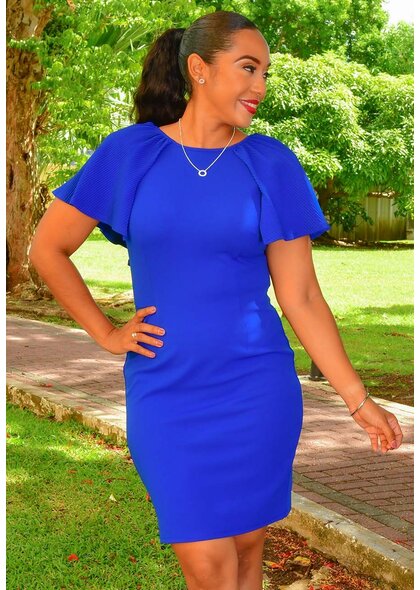 GLAMOUR RIKKO- Solid Cape Sleeve Dress with V-Back