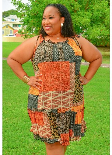 Signature MOIRA- Plus Size Frill Neck Dress with Tie