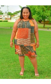 Signature MOIRA- Plus Size Frill Neck Dress with Tie