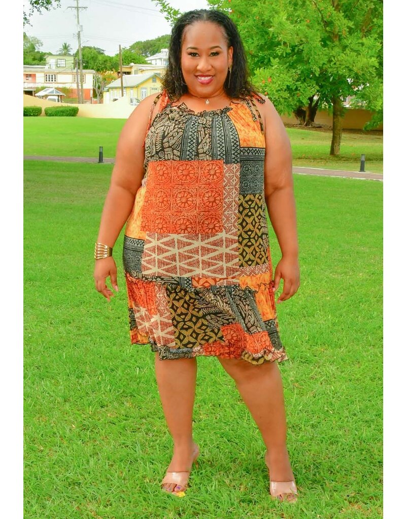 Signature MOIRA- Plus Size Frill Neck Dress with Tie