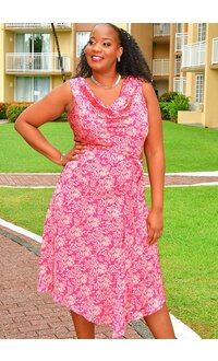 SAMUEL- Printed Armhole Cowl Neck Dress