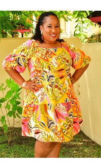 MLLE Gabrielle NIASHA- Plus Size Printed Puff Sleeve Dress
