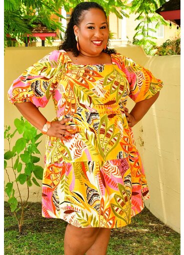 MLLE Gabrielle NIASHA- Plus Size Printed Puff Sleeve Dress