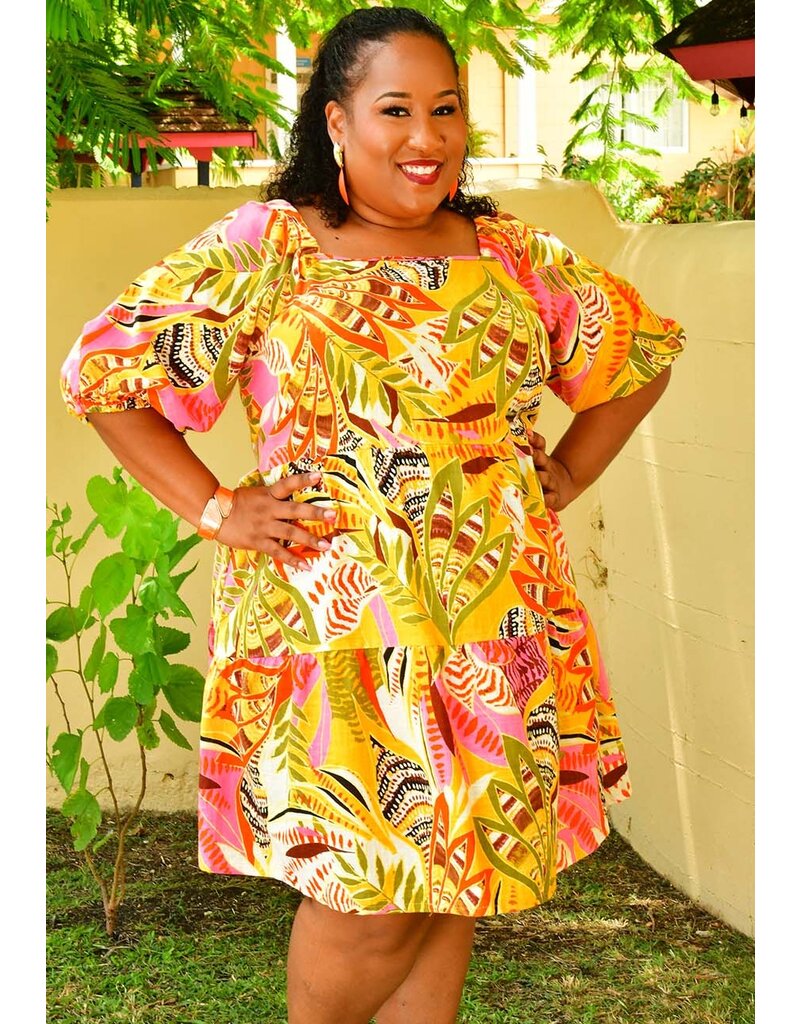 MLLE Gabrielle NIASHA- Plus Size Printed Puff Sleeve Dress