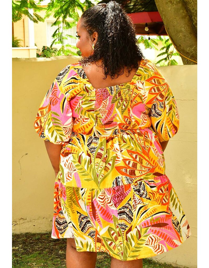 MLLE Gabrielle NIASHA- Plus Size Printed Puff Sleeve Dress