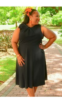 GLAMOUR RALK- Plus Size Solid Flare Dress with Bow