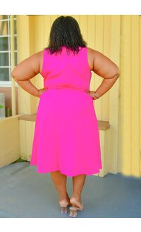 GLAMOUR RALK- Plus Size Solid Flare Dress with Bow