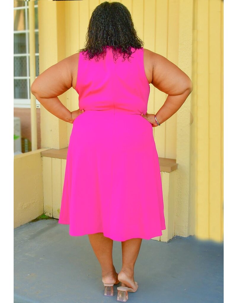 GLAMOUR RALK- Plus Size Solid Flare Dress with Bow