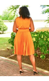 NANETTE LEPORE SANTOS- Solid Pleated Dress with Elastic Neck