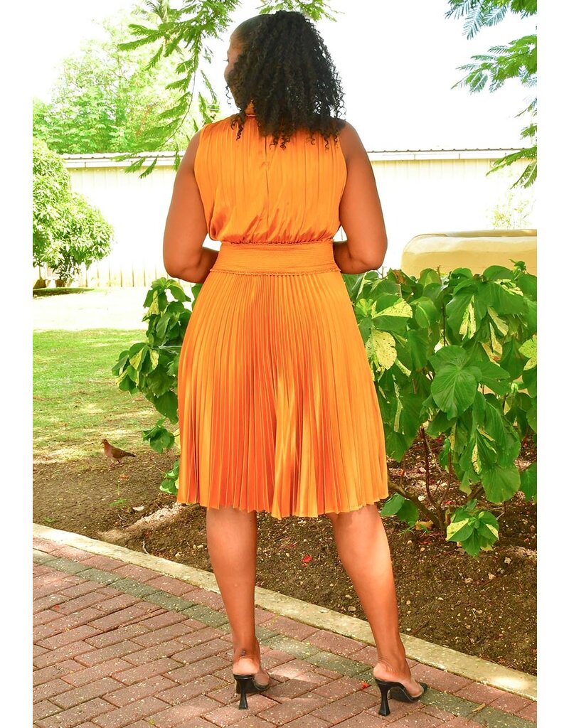 NANETTE LEPORE SANTOS- Solid Pleated Dress with Elastic Neck