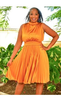 NANETTE LEPORE SANTOS- Solid Pleated Dress with Elastic Neck