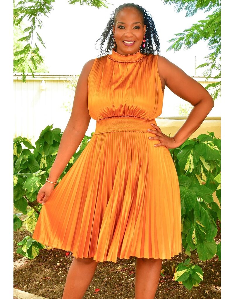 NANETTE LEPORE SANTOS- Solid Pleated Dress with Elastic Neck
