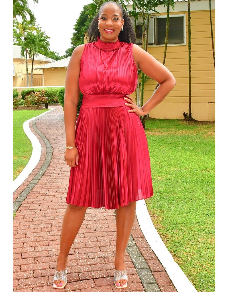 NANETTE LEPORE SANTOS- Solid Pleated Dress with Elastic Neck