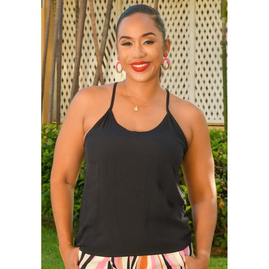 VEERIO- Solid V Neck Top with Thin Strap