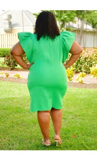 Nina Leonard ULANIE- Plus Size Solid Round Neck Puff Sleeve Dress