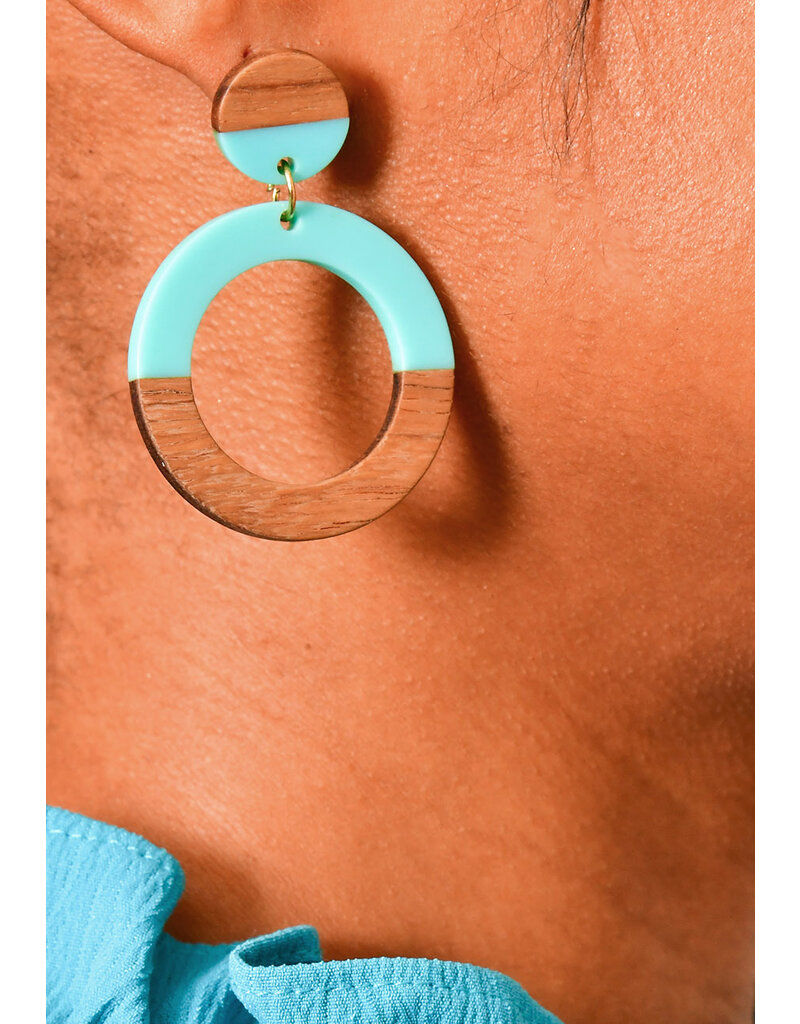 ADORE 2 Tone Wooden Round Earrings