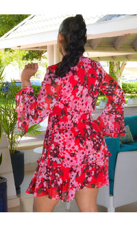 FARCH- Floral Foil Print Bell Sleeve Dress