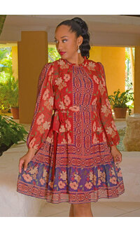 Julia Jordan FIGUA- Printed Hi Neck Long Sleeve Dress