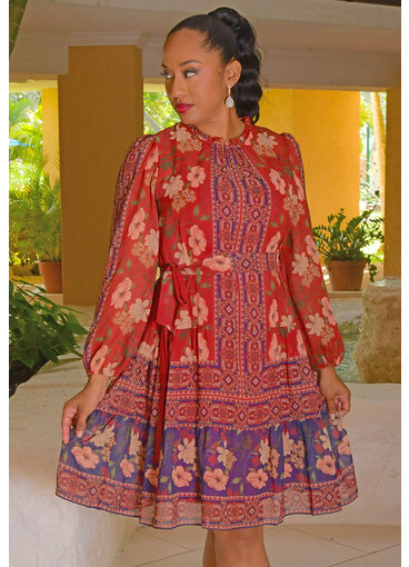 Julia Jordan FIGUA- Printed Hi Neck Long Sleeve Dress