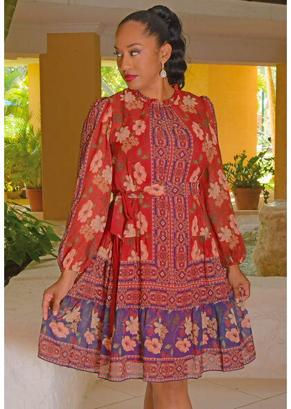 Julia Jordan FIGUA- Printed Hi Neck Long Sleeve Dress