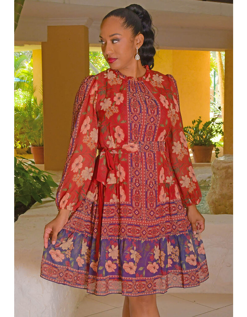 Julia Jordan FIGUA- Printed Hi Neck Long Sleeve Dress