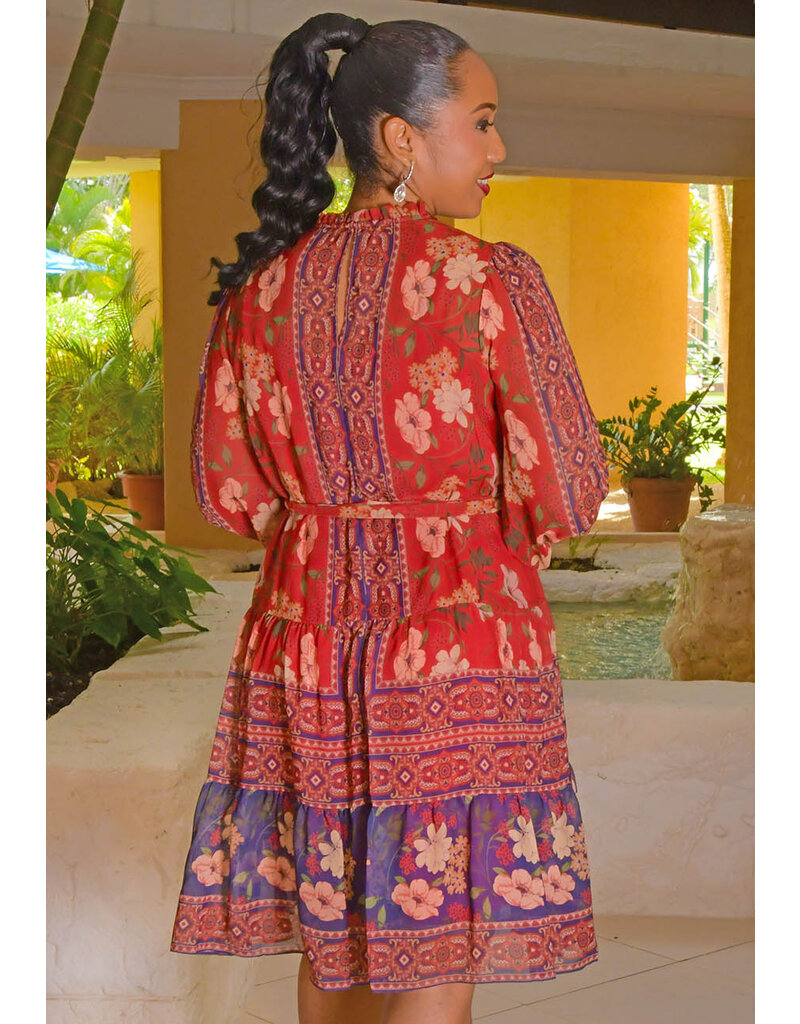 Julia Jordan FIGUA- Printed Hi Neck Long Sleeve Dress