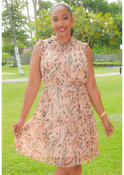 Julia Jordan FIMI- Foil Printed Frill Neck Dress