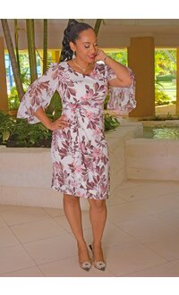 IENA- Floral Print Wrap Chiffon Sleeve Dress
