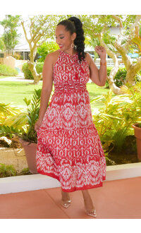 MLLE Gabrielle KIDLEY- Long Printed Hi-Neck Dress with Elastic Waist