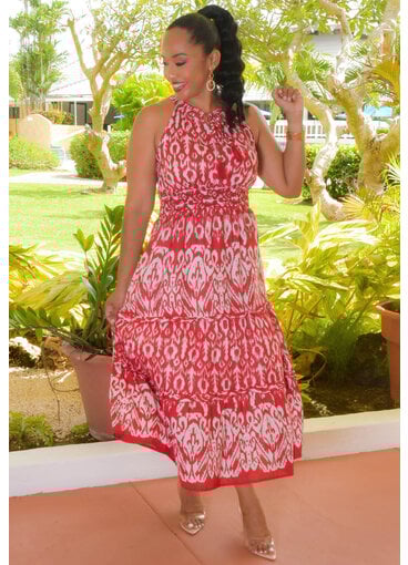 MLLE Gabrielle KIDLEY- Long Printed Hi-Neck Dress with Elastic Waist