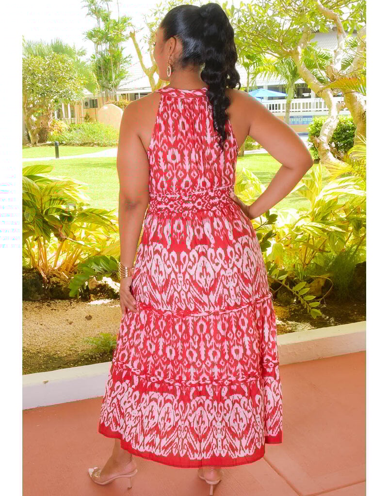 MLLE Gabrielle KIDLEY- Long Printed Hi-Neck Dress with Elastic Waist