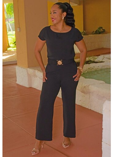 RYOCCO RAWLINE- Solid 2 Piece Pants Suit with Belt