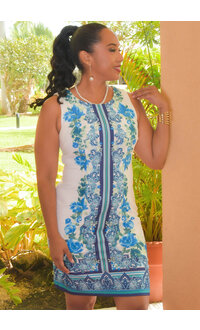 Sandra Darren REHEX- Printed Armhole Round Neck Dress