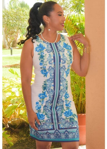 Sandra Darren REHEX- Printed Armhole Round Neck Dress