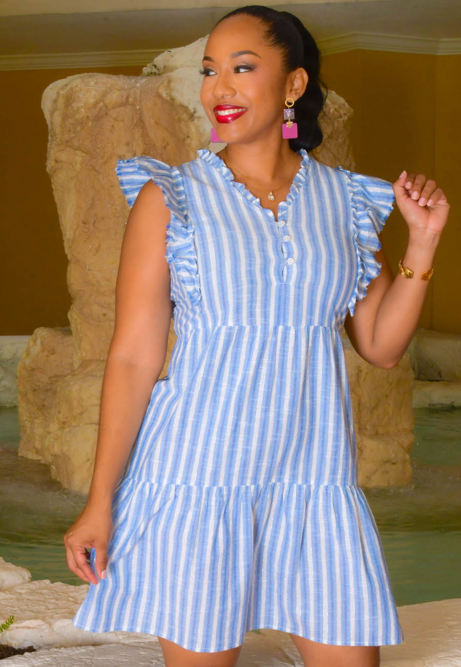 NINKA- Stripe Frill Sleeve Dress - Harmonygirl.com NINKA- Stripe Frill Sleeve Dress - Harmonygirl.com
