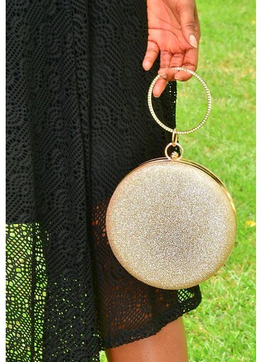 GETS Round Hard Case Bag with Rhinestone Wristlet