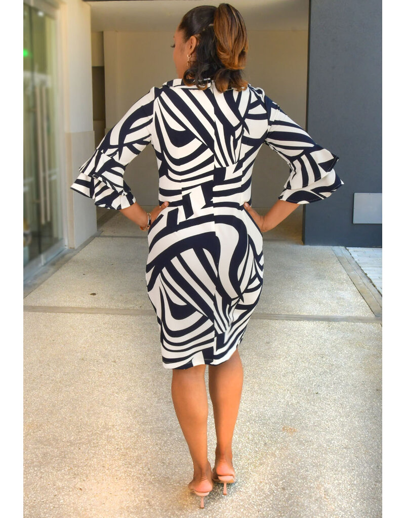 Jessica Rose RIHID- Printed Double Bell Sleeve Dress