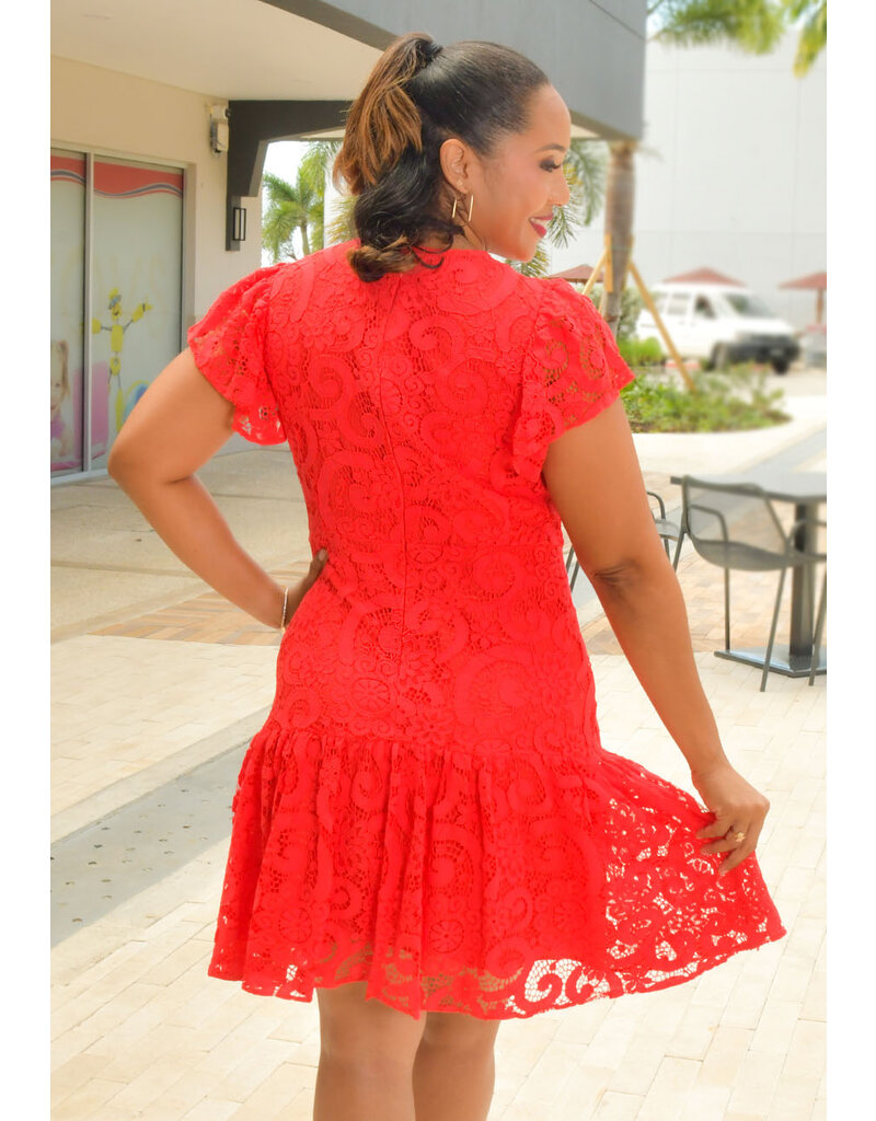 NANETTE LEPORE LACEY- All Lace with Short Frill Sleeve
