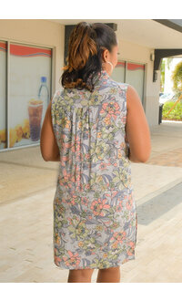 NINETY CLOTHING KRETEL- Armhole Floral Dress with Collar