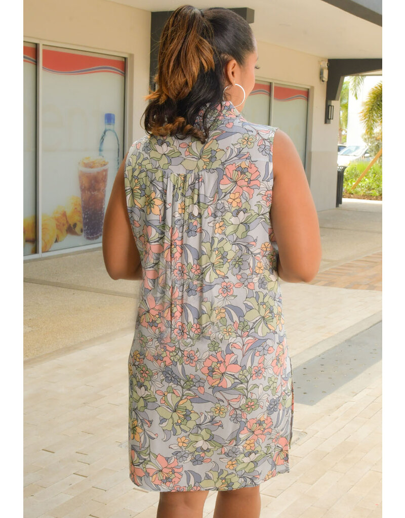 NINETY CLOTHING KRETEL- Armhole Floral Dress with Collar