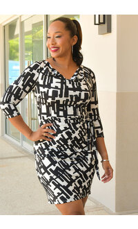 GLAMOUR ICHIA- Printed Cowl Neck Dress with Tie Side