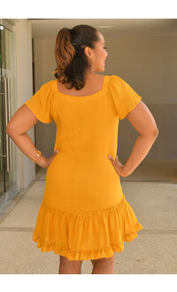 Signature GITTEL- Solid Off Should Dress with Frill Sleeve