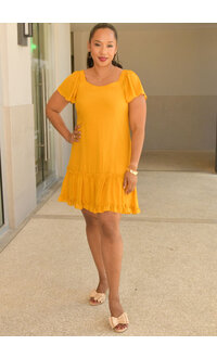 Signature GITTEL- Solid Off Should Dress with Frill Sleeve