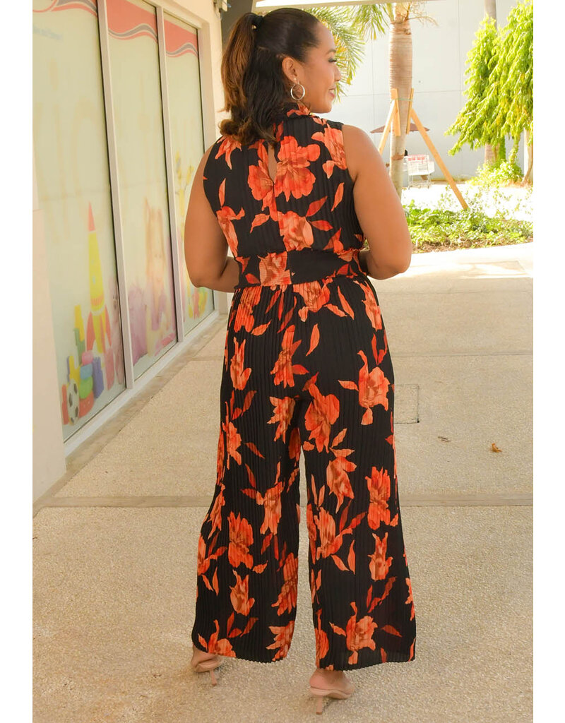 NANETTE LEPORE RIVER- Long Flower Print Steam Pleat Hi Neck Jumper